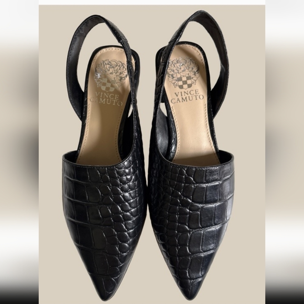 Vince Camuto Black Croc-Embossed Pointed Slingback Mules Size 10 NWOB